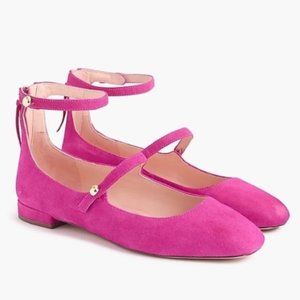 J.Crew Poppy Ankle Straps Pink Suede Ballet Flats